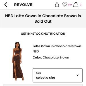 NBD Lotte gown chocolate size s sold out orig $238. Strapless side cutout maxi